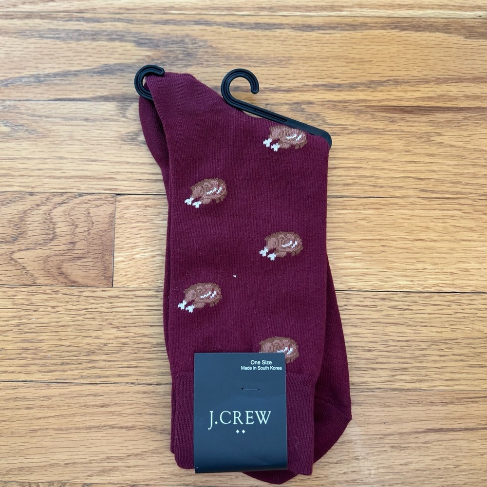 J. Crew Men's Burgundy Socks with Turkey Roast Motif